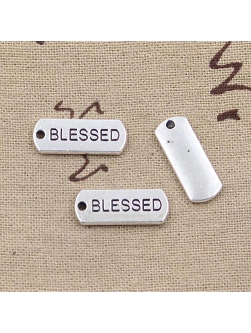Inspirational Blessed Message Word Charms Pendants Silver Tone Metal 5 pcs